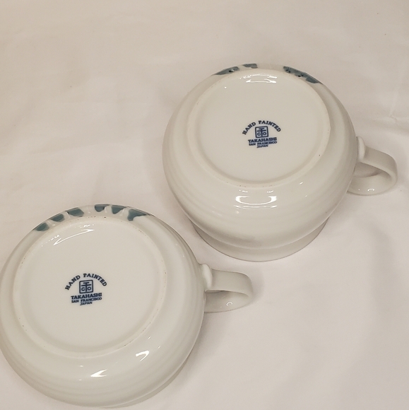 Takahashi Mugs Hand Painted Purple and Yellow Iris Porcelain Set of 2 - Picture 5 of 5